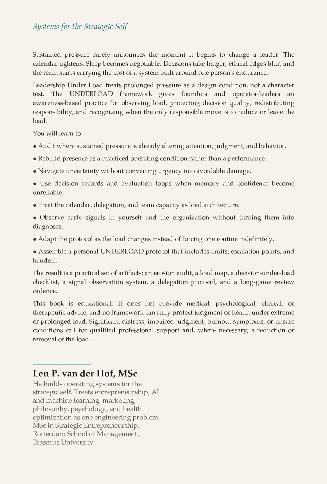 Leadership Under Load — back cover