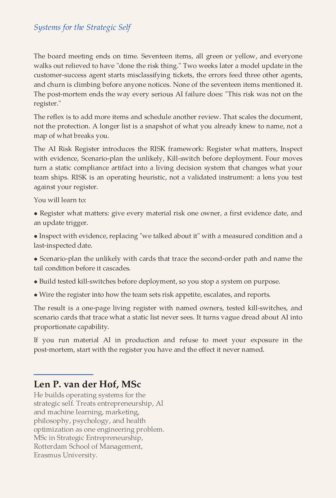 The AI Risk Register — back cover