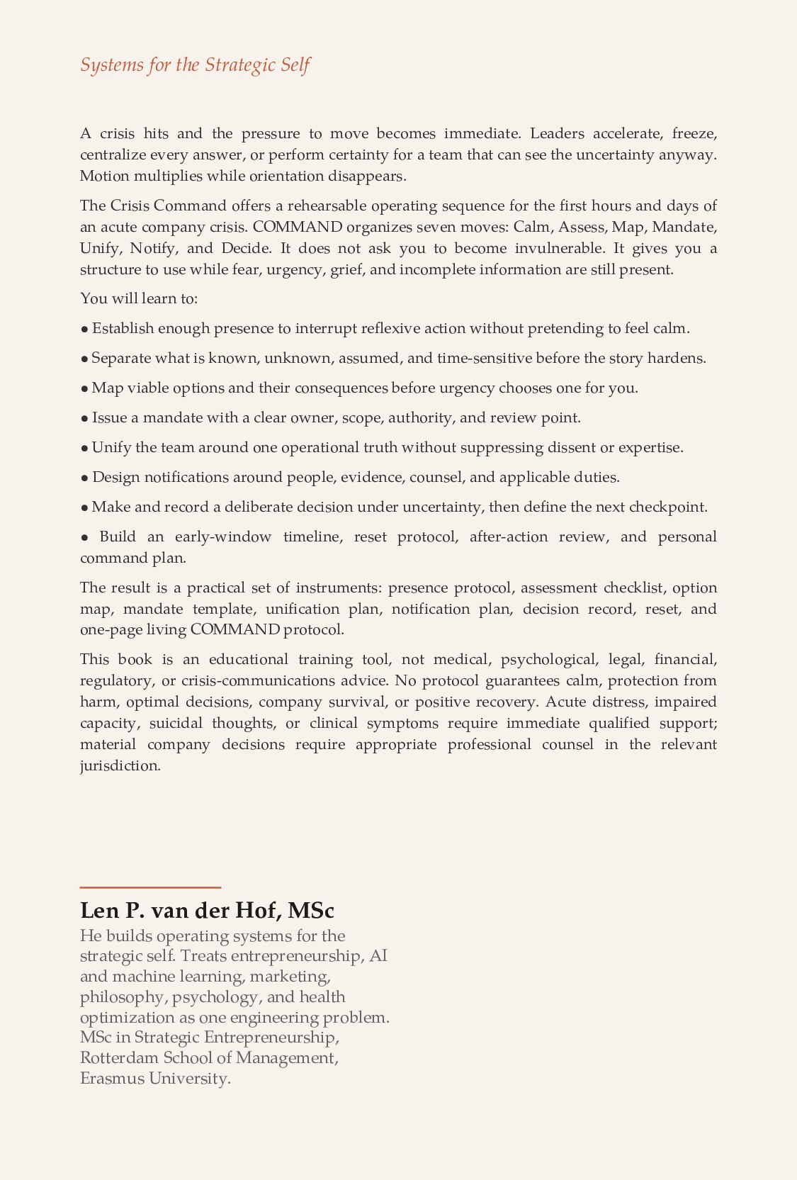 The Crisis Command — back cover