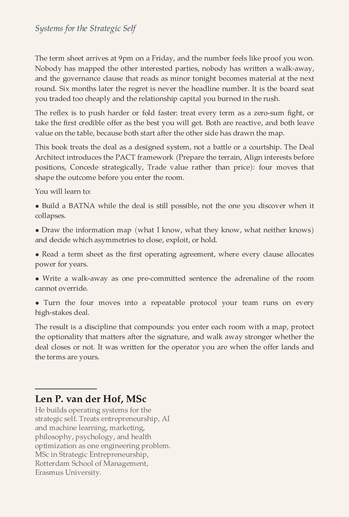 The Deal Architect — back cover