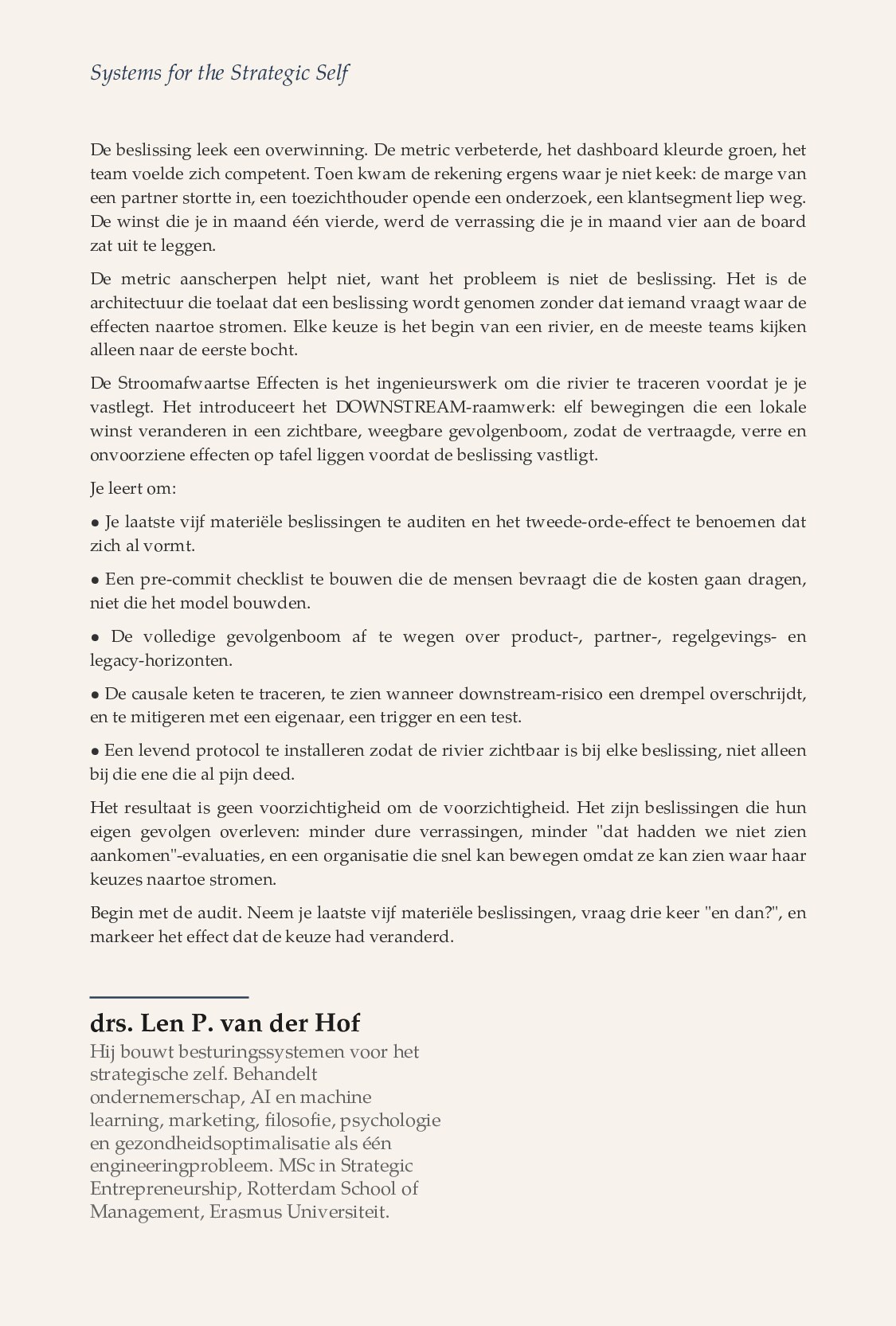 De Stroomafwaartse Effecten — achterkant