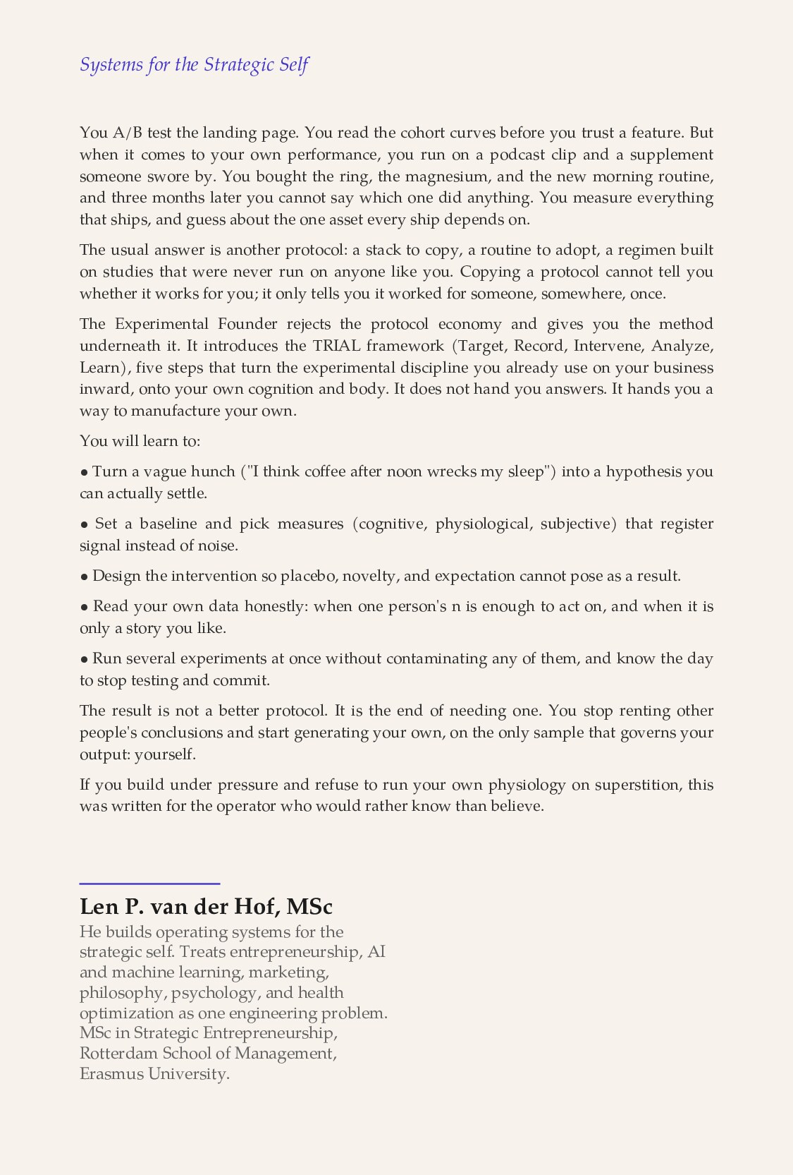 The Experimental Founder — back cover