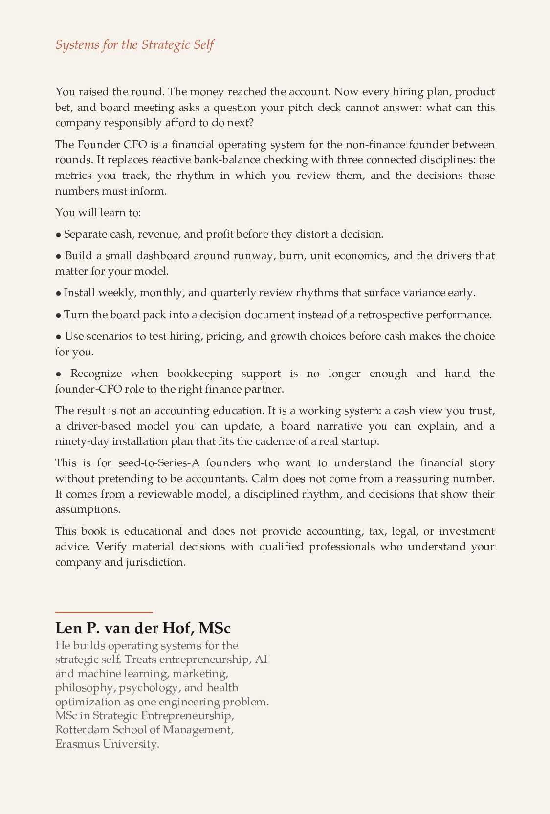 The Founder CFO — back cover
