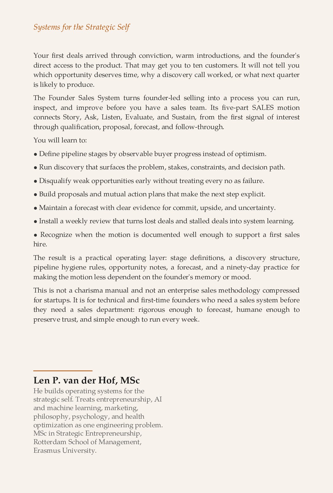 The Founder Sales System — back cover