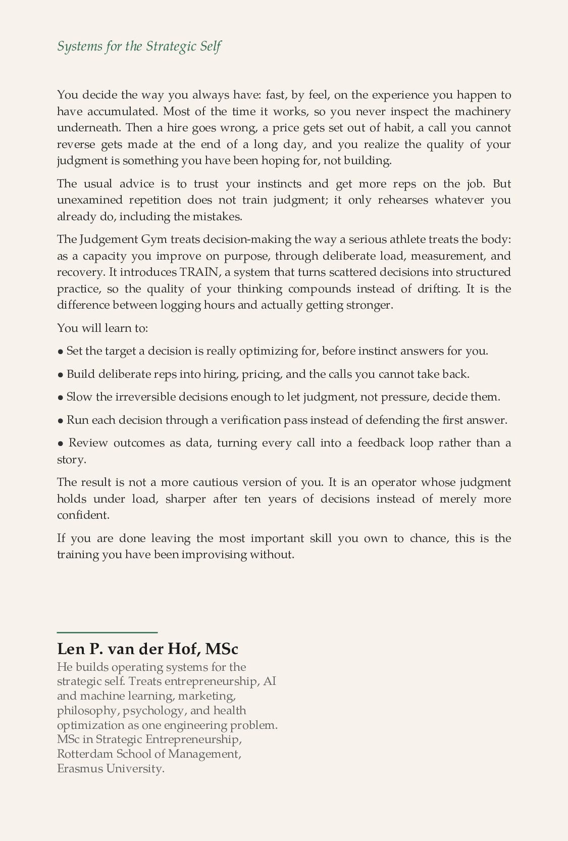 The Judgement Gym — back cover