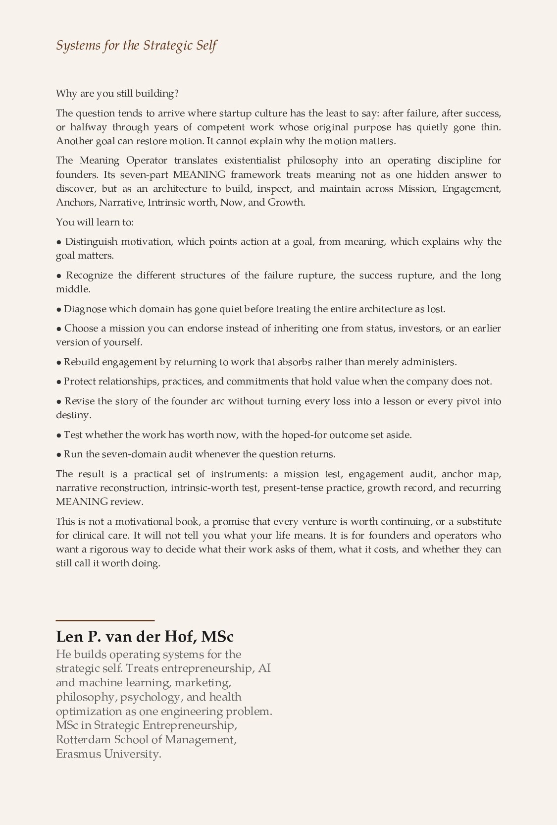 The Meaning Operator — back cover