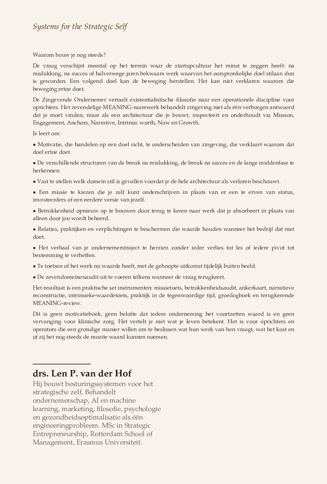 De Zingevende Ondernemer — achterkant