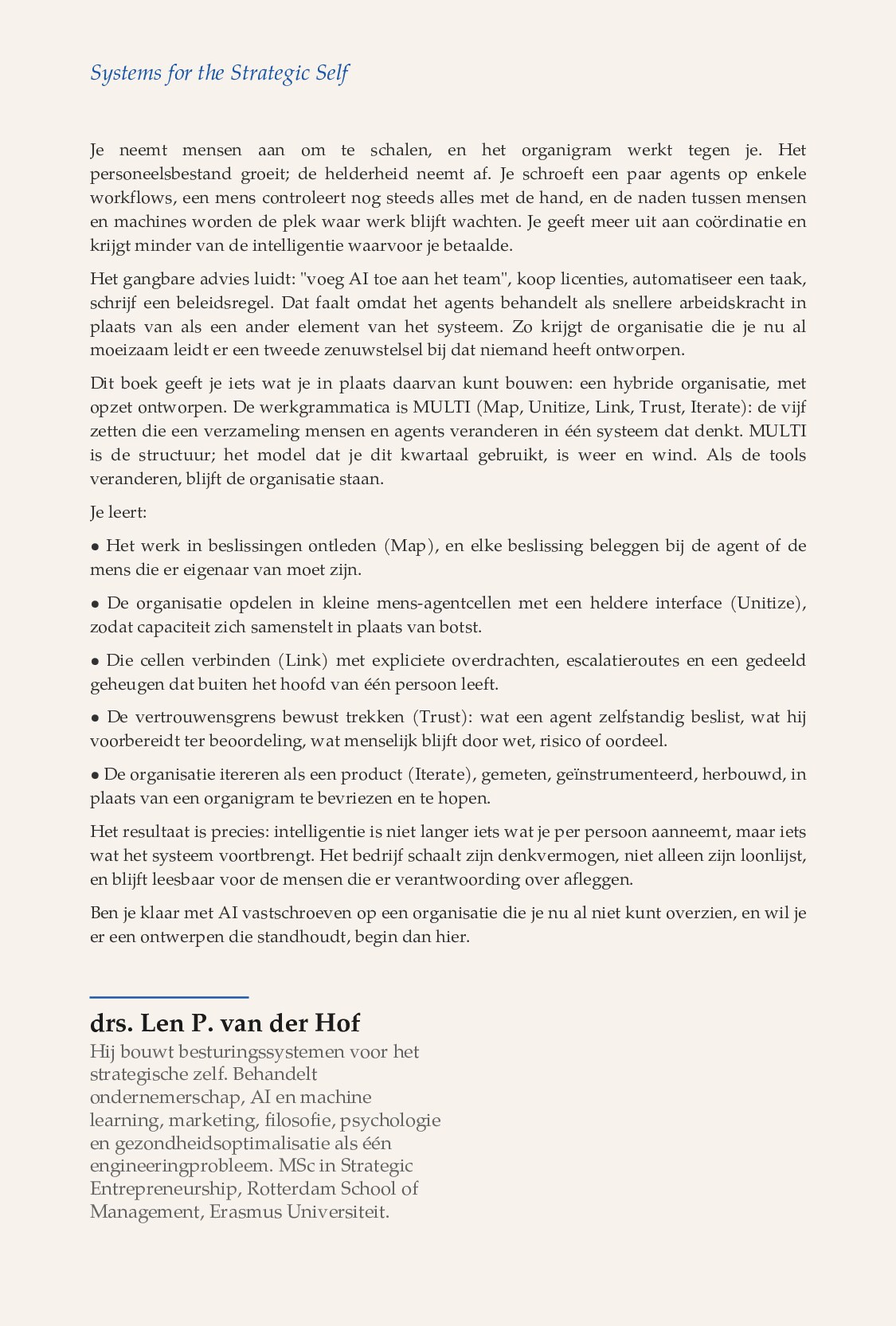 De Multi-Agent Organisatie — achterkant