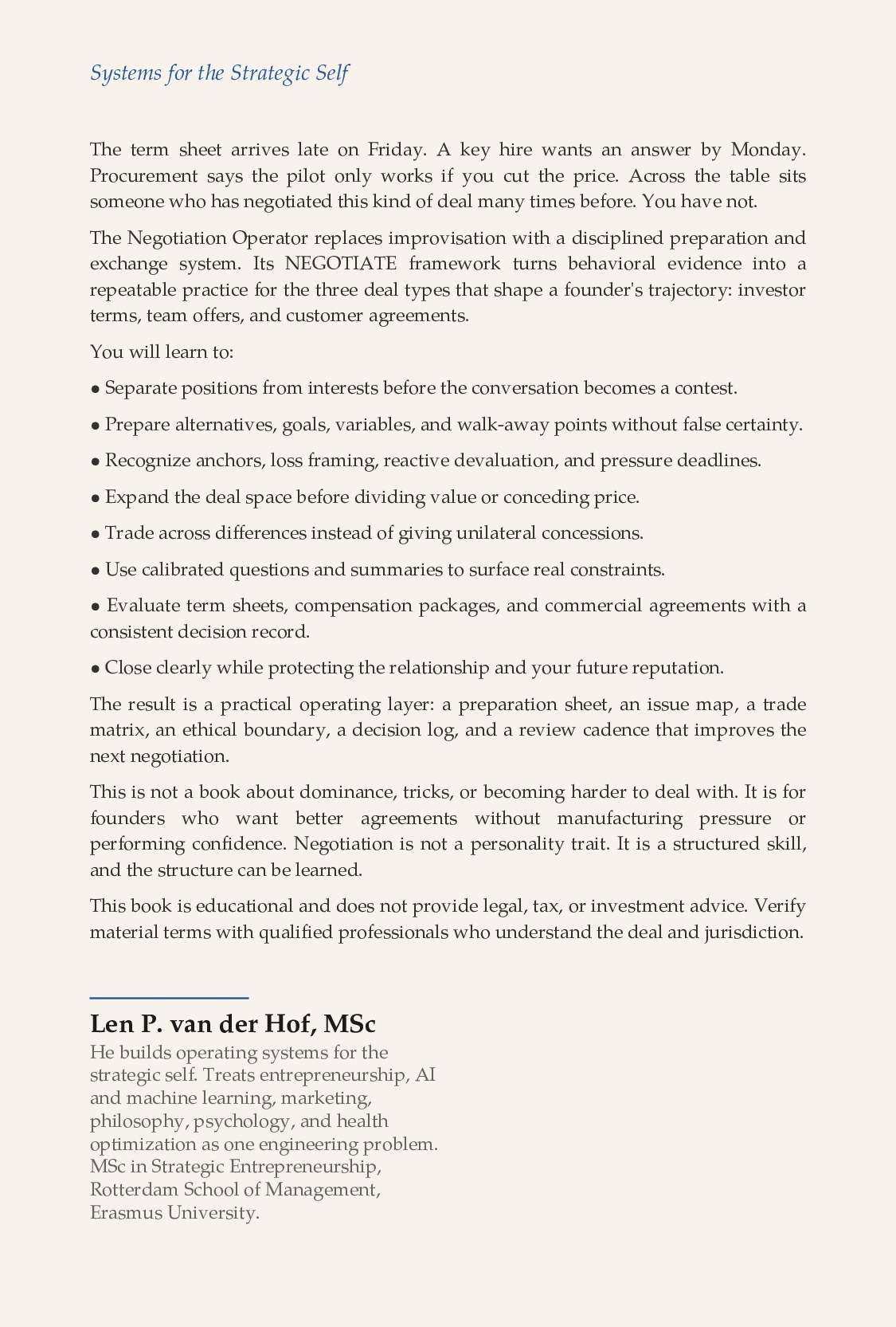 The Negotiation Operator — back cover