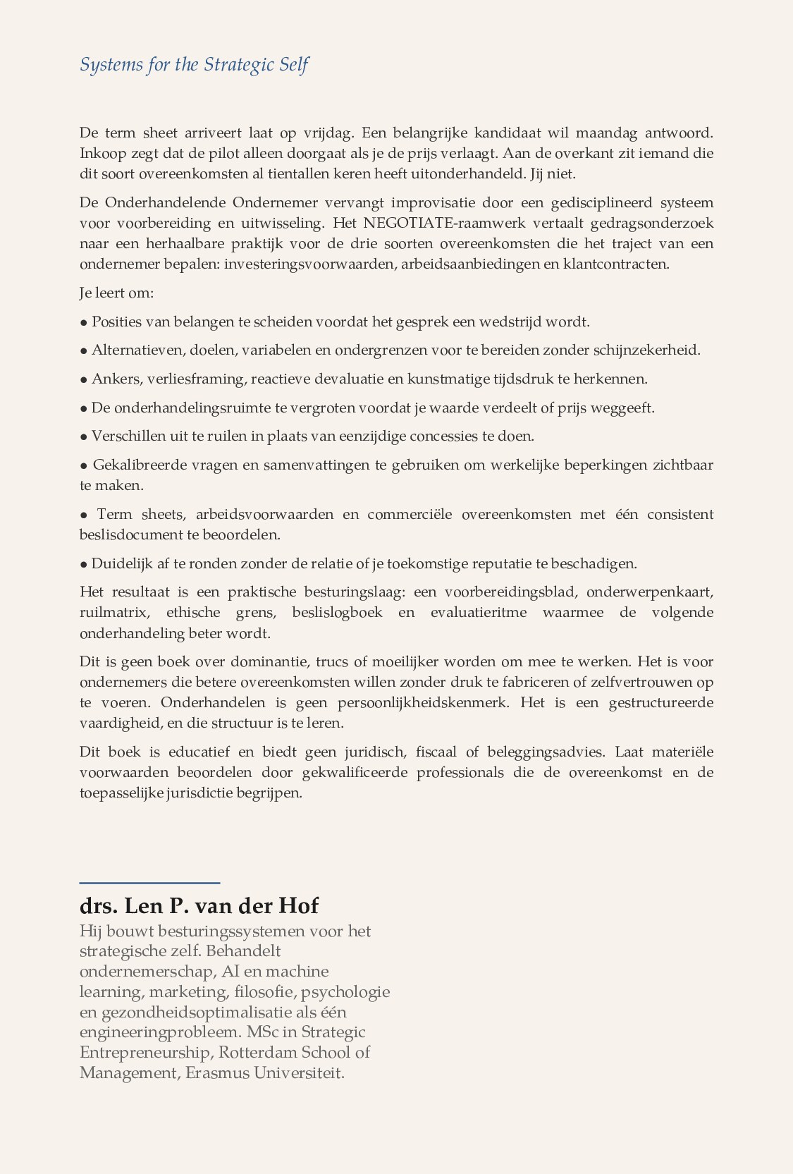 De Onderhandelende Ondernemer — achterkant