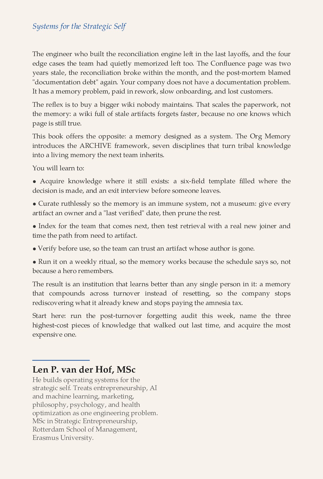 The Org Memory — back cover