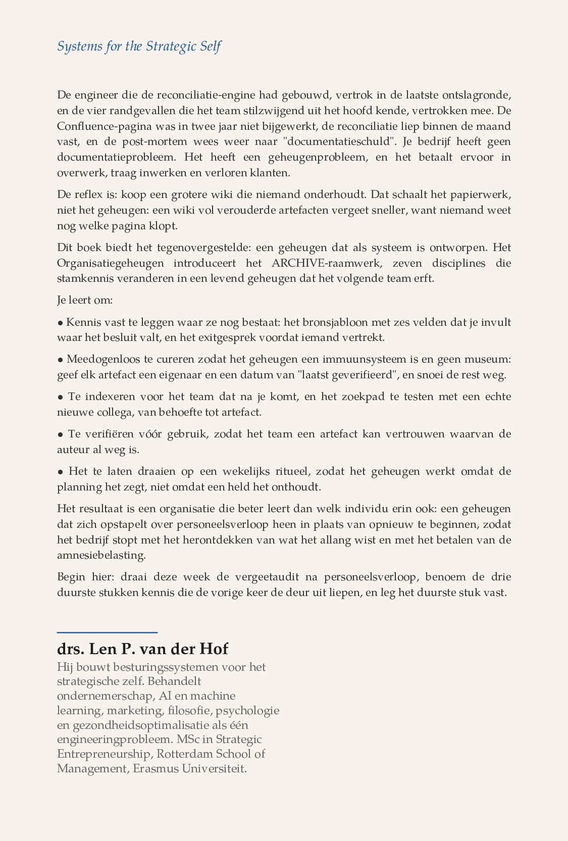 Het Organisatiegeheugen — achterkant
