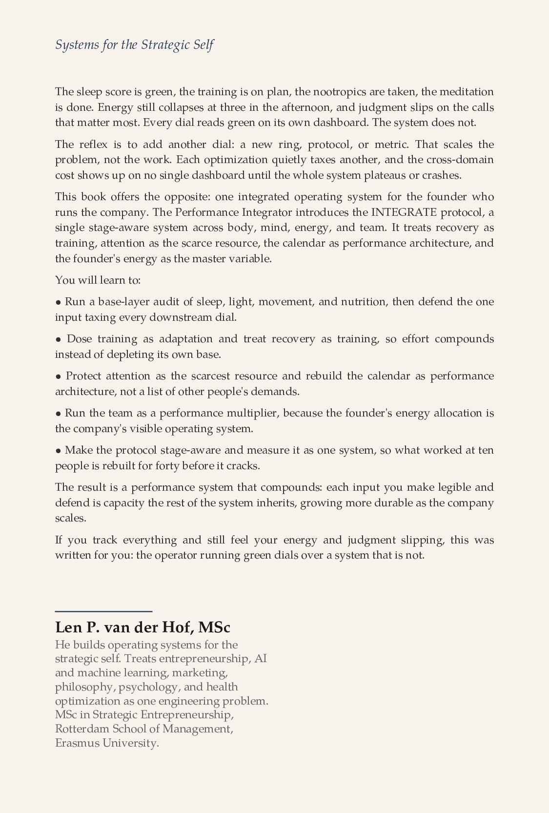 The Performance Integrator — back cover