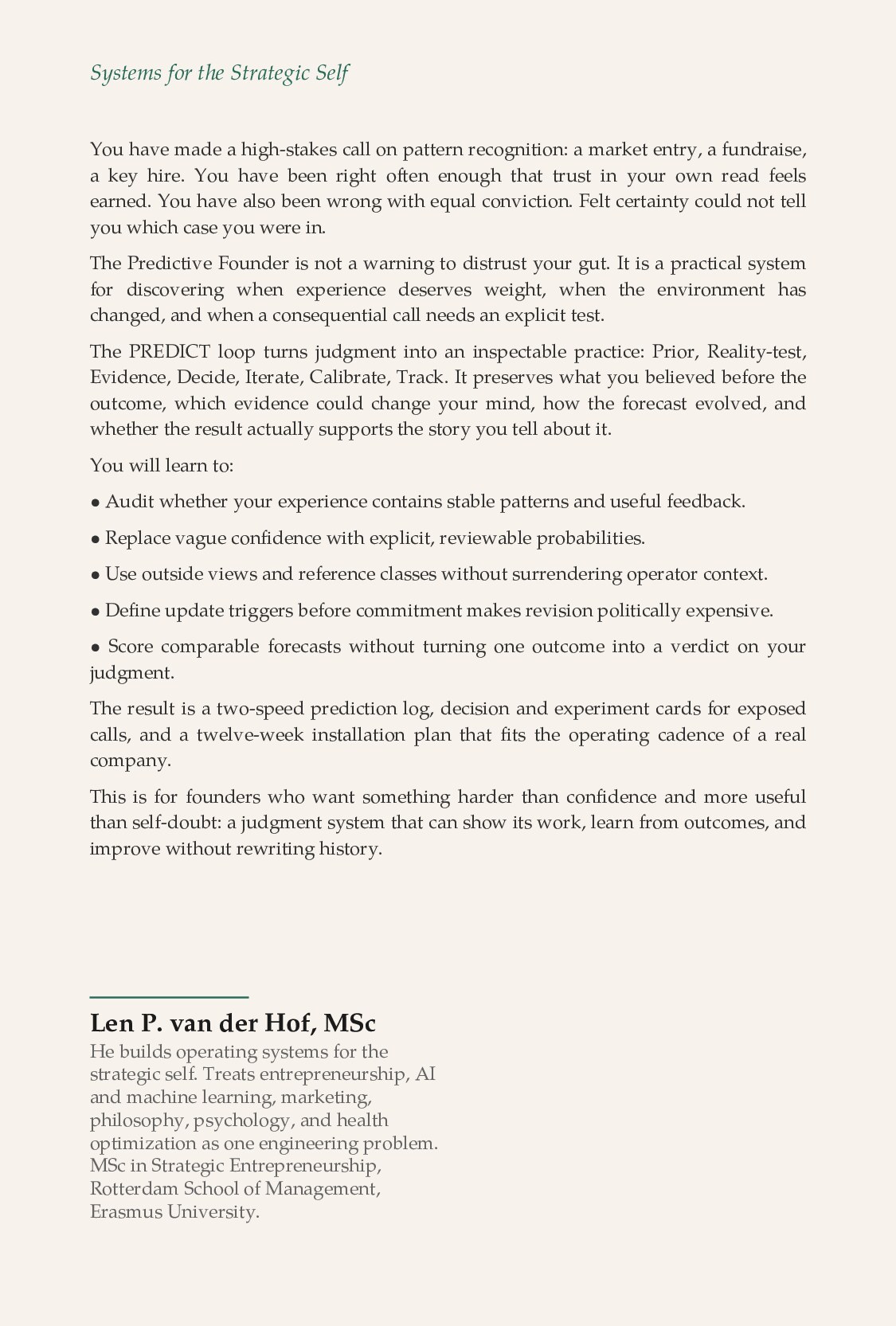 The Predictive Founder — back cover