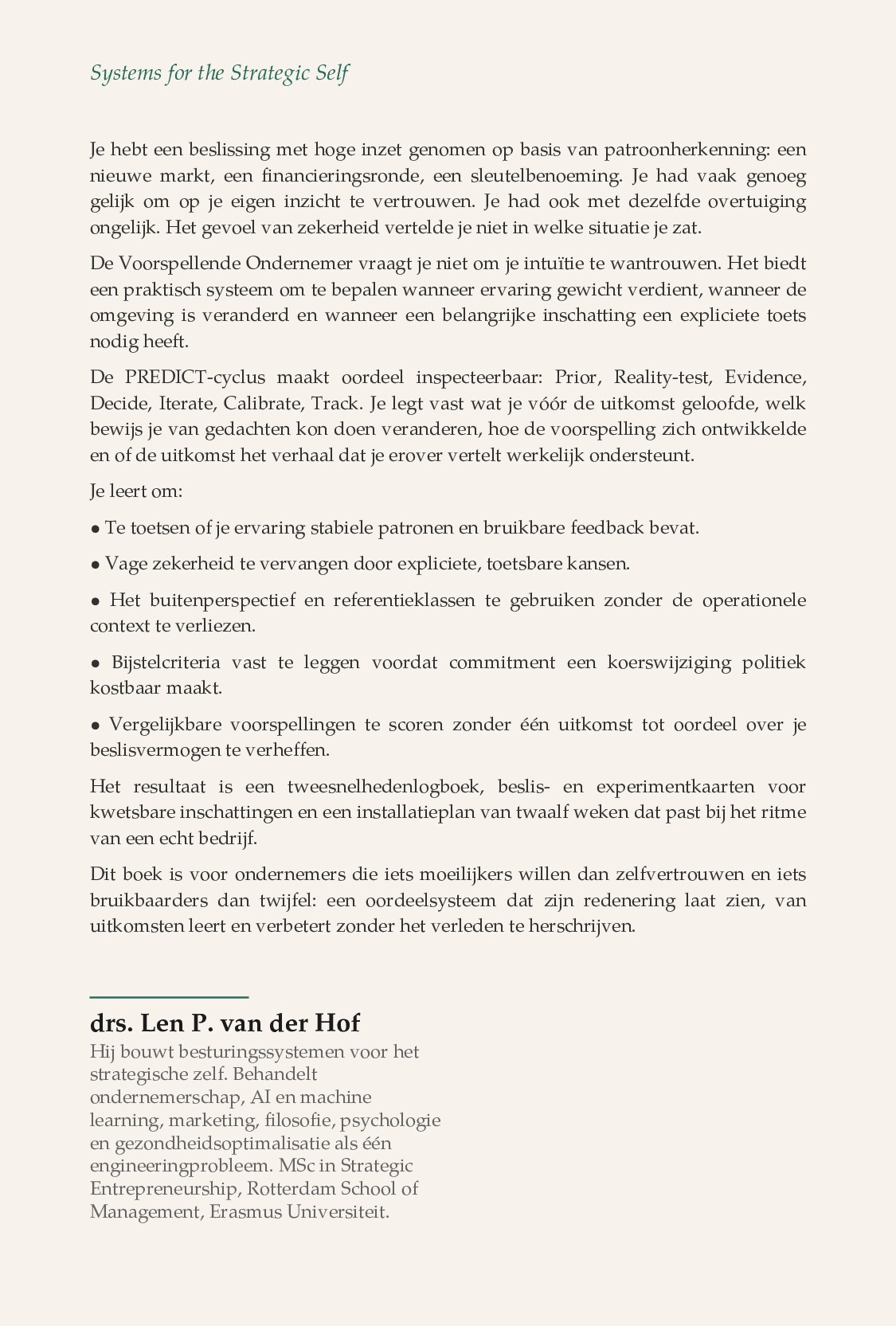 De Voorspellende Ondernemer — achterkant