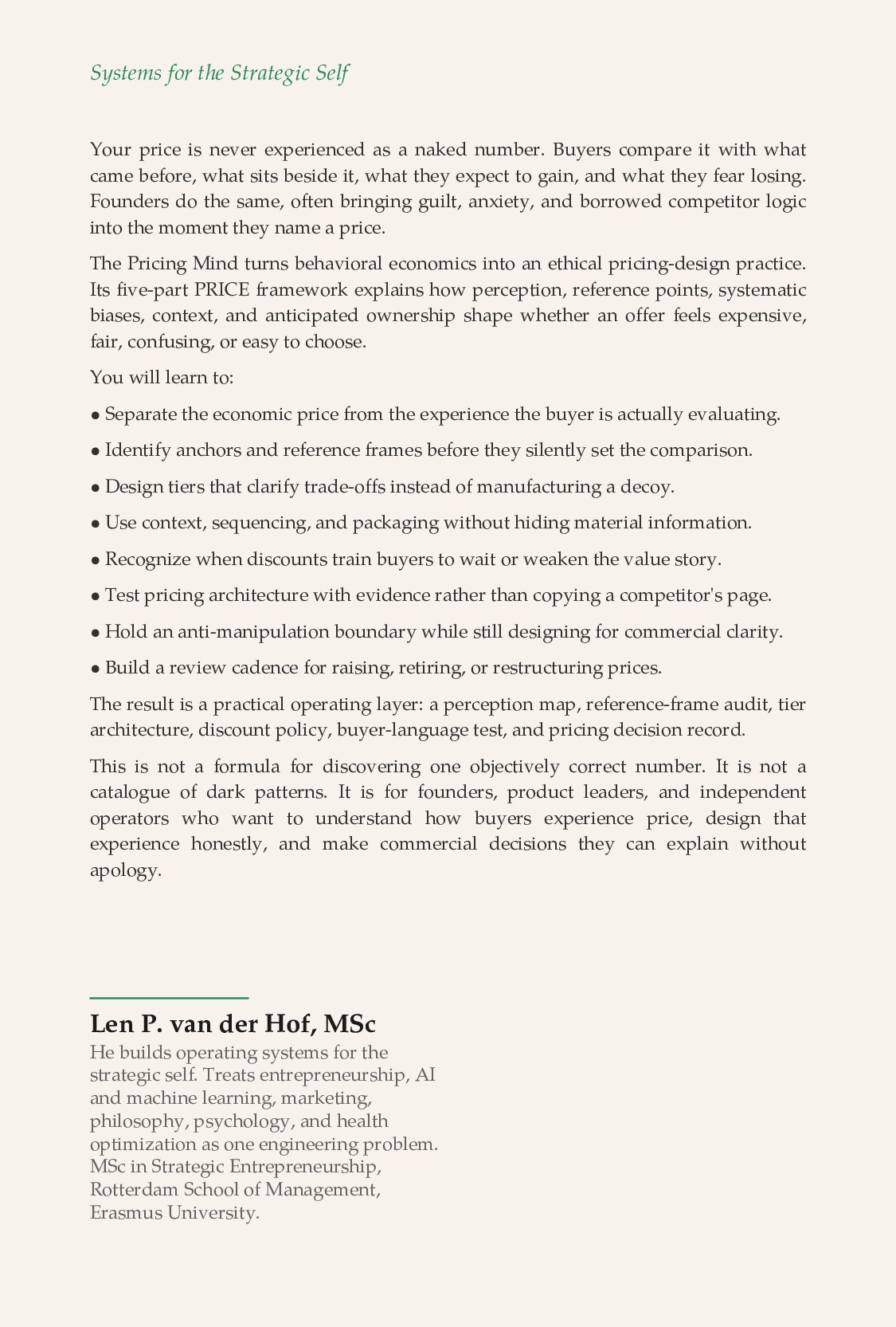 The Pricing Mind — back cover