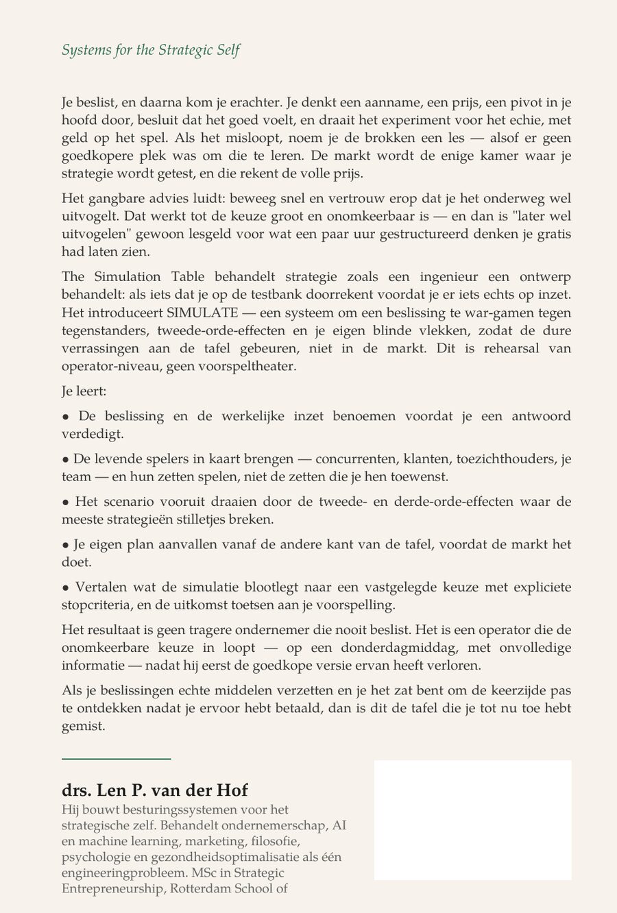 De Simulatie-Tafel — achterkant