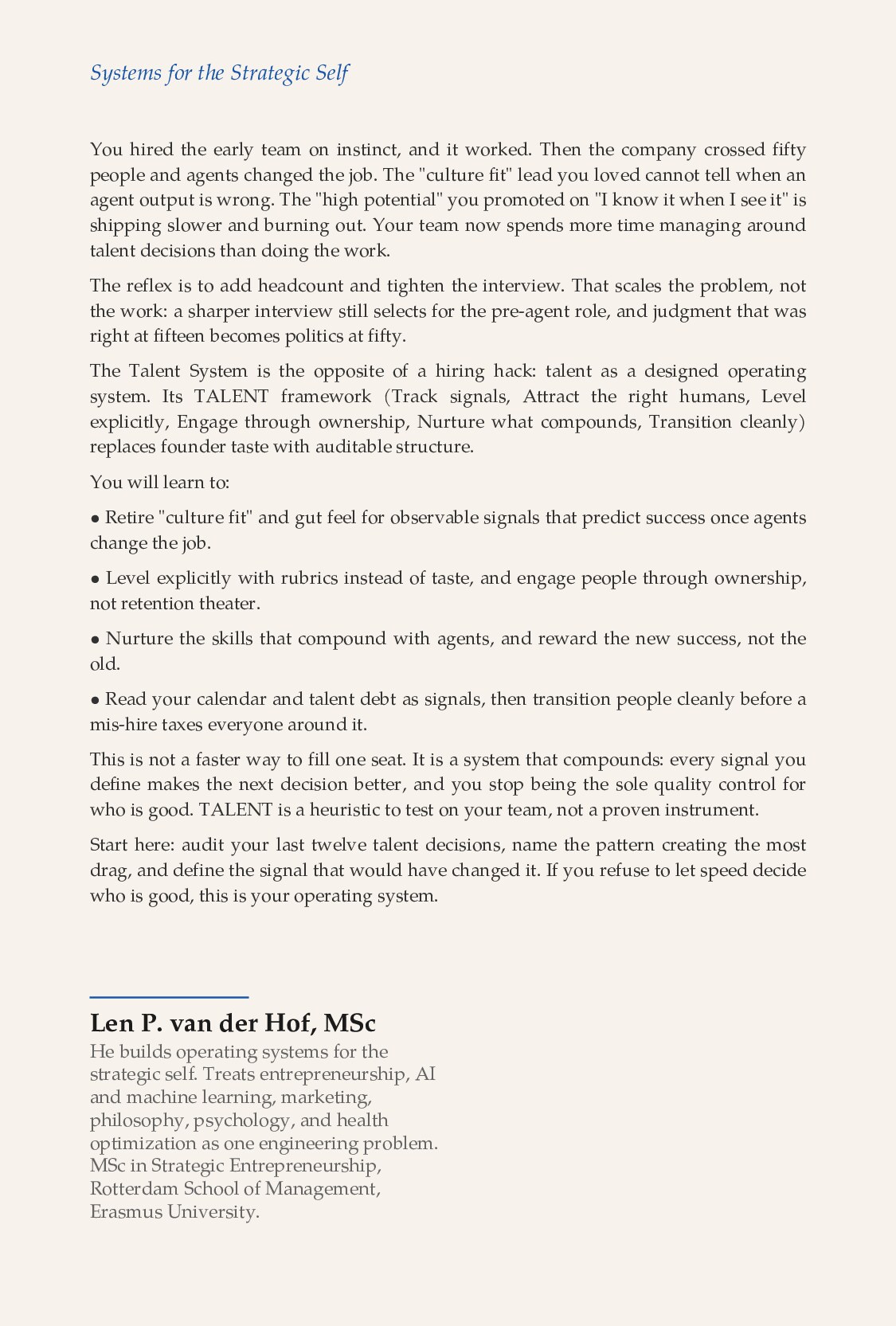 The Talent System — back cover