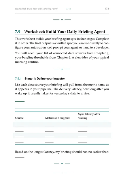 AI Agents for Personal Health, printed page: Worksheet: Build Your Daily Briefing Agent 7 12 173