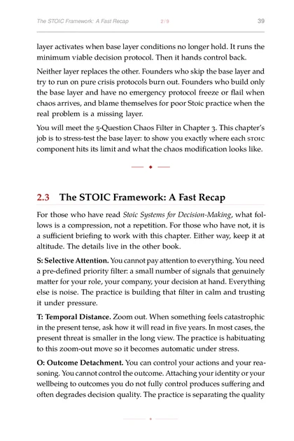Decision-Making Under Chaos, printed page: T: Temporal Distance. Zoom out. When something feels catastrophic