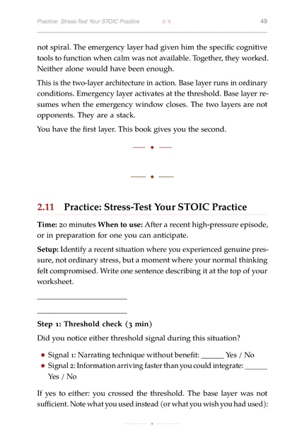 Decision-Making Under Chaos, printed page: Practice: Stress-Test Your STOIC Practice 2/9 49