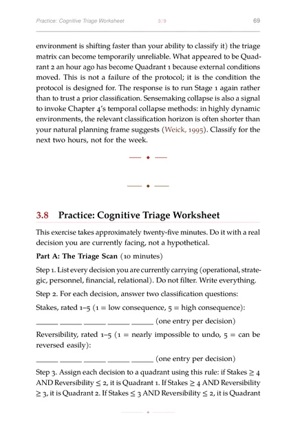 Decision-Making Under Chaos, printed page: Practice: Cognitive Triage Worksheet 3/9 69