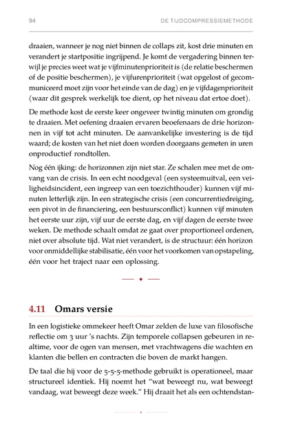 Beslissen onder Chaos, gedrukte pagina: De methode kost de eerste keer ongeveer twintig minuten om grondig