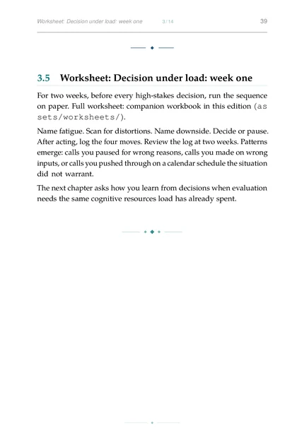 Leadership Under Load, printed page: 3.5 Worksheet: Decision under load: week one