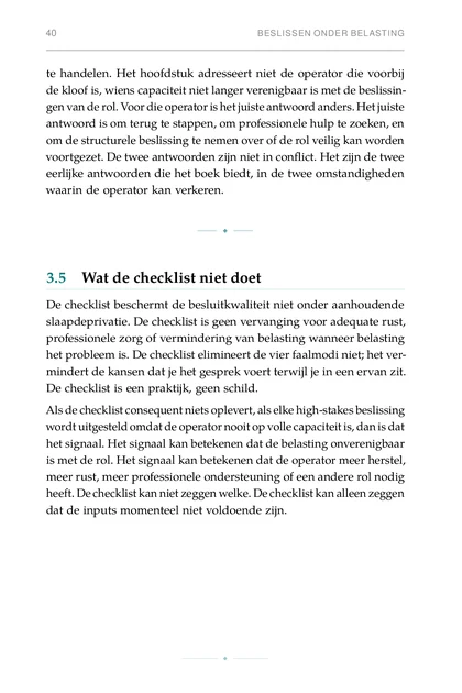 Leiderschap Onder Belasting, gedrukte pagina: De checklist beschermt de besluitkwaliteit niet onder aanhoudende