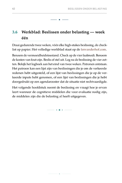 Leiderschap Onder Belasting, gedrukte pagina: 3.6 Werkblad: Beslissen onder belasting — week