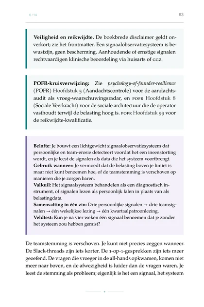 Leiderschap Onder Belasting, gedrukte pagina: Veiligheid en reikwijdte. De boekbrede disclaimer geldt on-