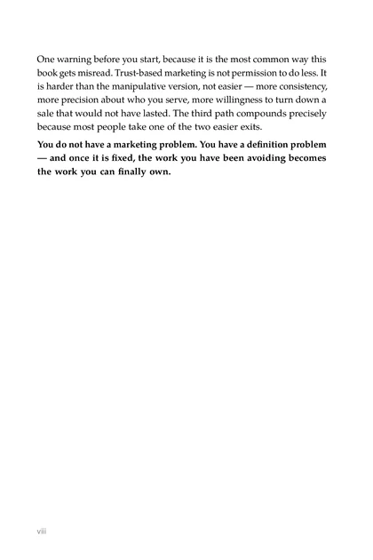 Marketing Without Manipulation, printed page: book gets misread. Trust-based marketing is not permission to do less. It