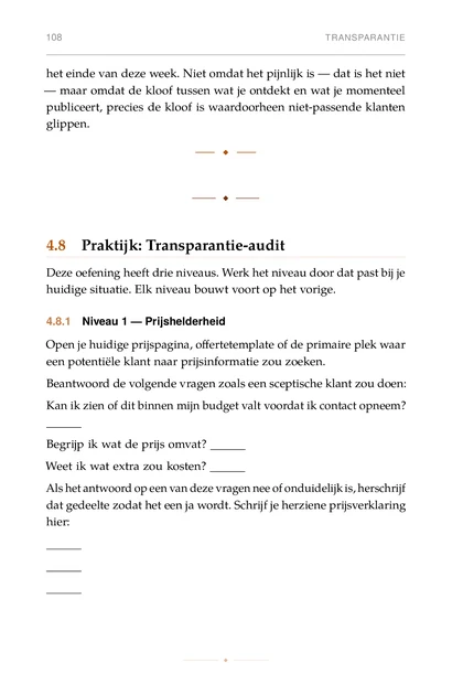 Marketing Zonder Manipulatie, gedrukte pagina: Weet ik wat extra zou kosten?