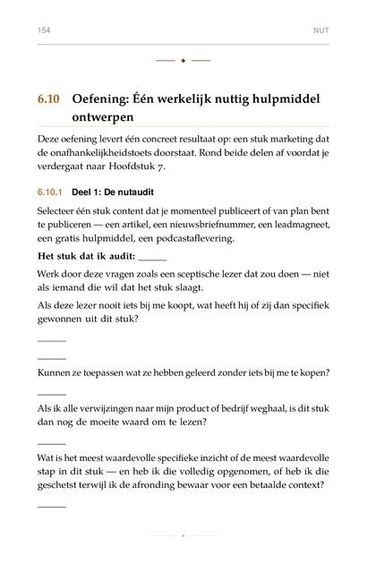 Marketing Zonder Manipulatie, gedrukte pagina: stap in dit stuk — en heb ik die volledig opgenomen, of heb ik