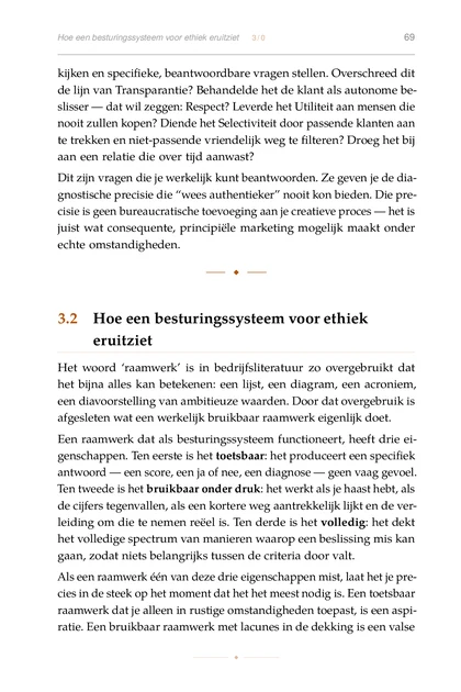 Marketing Zonder Manipulatie, gedrukte pagina: Het woord ‘raamwerk’ is in bedrijfsliteratuur zo overgebruikt