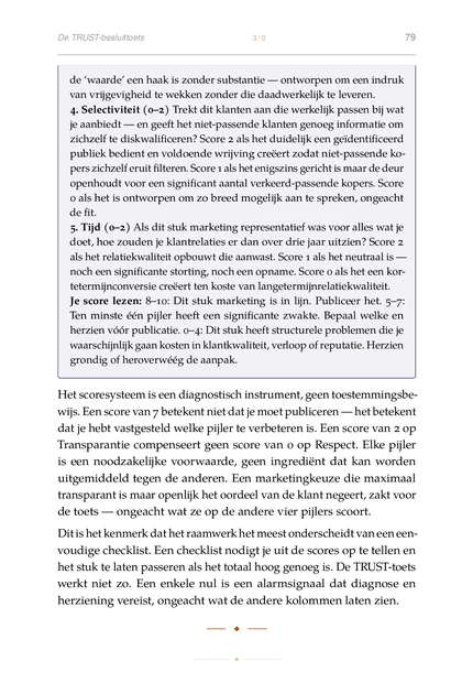 Marketing Zonder Manipulatie, gedrukte pagina: Transparantie compenseert geen score van 0 op Respect. Elke pijler
