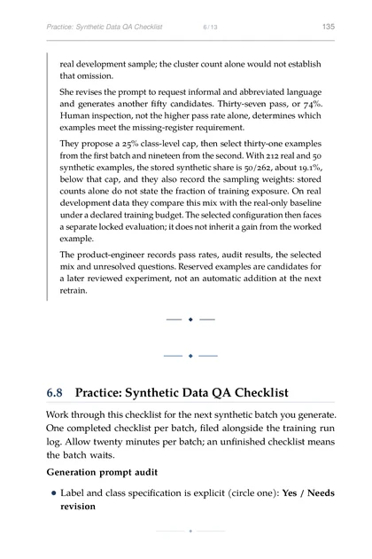 ML for Agent Builders, printed page: Practice: Synthetic Data QA Checklist 6 13 135