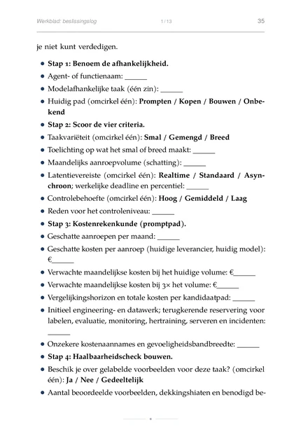 ML voor Agent-Bouwers, gedrukte pagina: Werkblad: beslissingslog 1 13 35