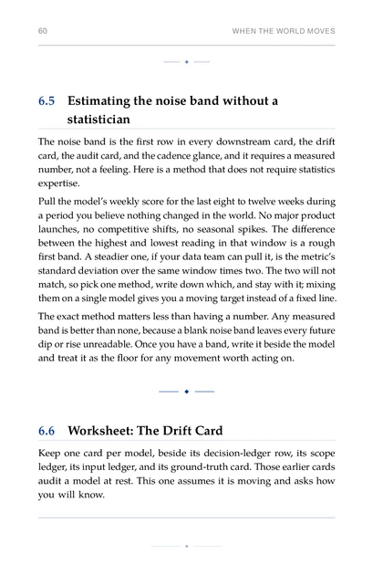 ML for Strategic Founders, printed page: The exact method matters less than having a number. Any measured