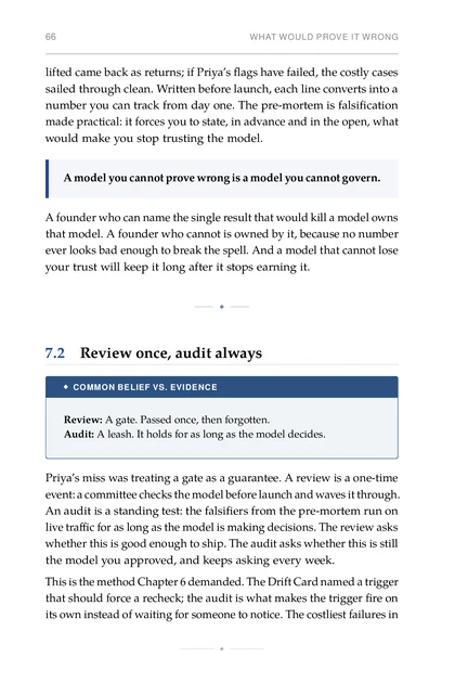 ML for Strategic Founders, printed page: A founder who can name the single result that would kill a model owns