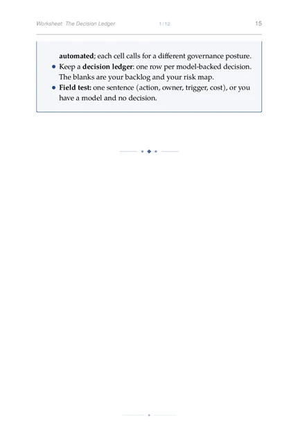 ML for Strategic Founders, printed page: automated; each cell calls for a different governance posture.