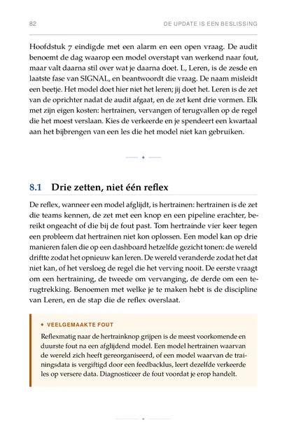 ML voor Strategische Oprichters, gedrukte pagina: Reflexmatig naar de hertrainknop grijpen is de meest voorkomende