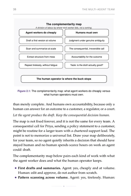 The Multi-Agent Organization, printed page: The complementarity map: what agent workers do cheaply versus