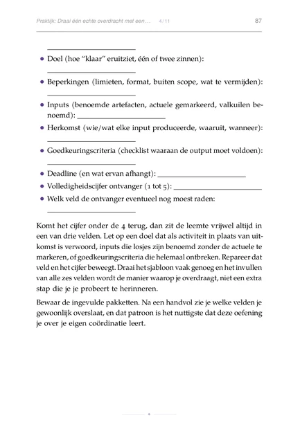 De Multi-Agent Organisatie, gedrukte pagina: stap die je je probeert te herinneren