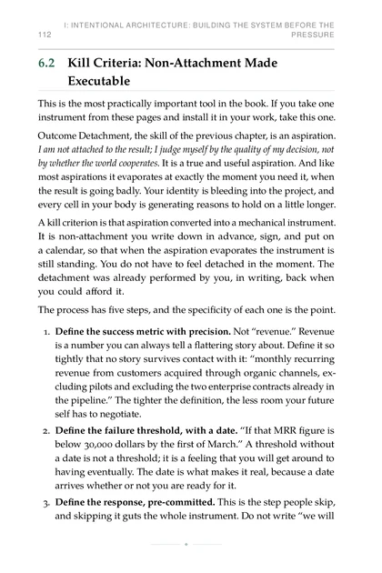 Stoic Systems for Decision-Making, printed page: It is non-attachment you write down in advance, sign, and put