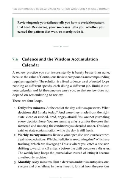 Stoic Systems for Decision-Making, printed page: Reviewing only your failures tells you how to avoid the pattern