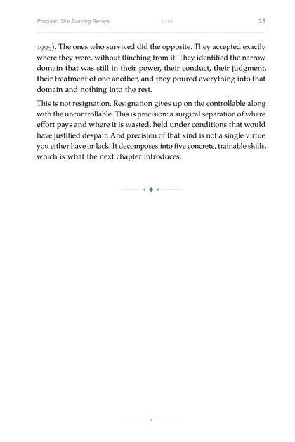 Stoic Systems for Decision-Making, printed page: 1995). The ones who survived did the opposite. They accepted exactly