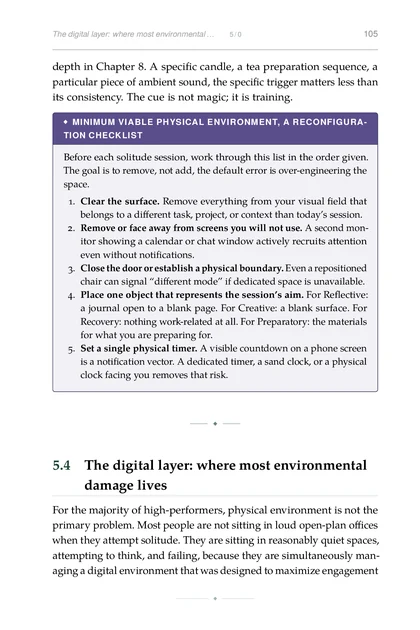 Strategic Solitude, printed page: For the majority of high-performers, physical environment is not