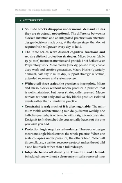Strategic Solitude, printed page: Worksheet: The integrated calendar audit 7/0 157