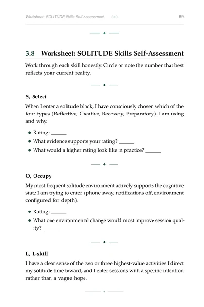 Strategic Solitude, printed page: 3.8 Worksheet: SOLITUDE Skills Self-Assessment